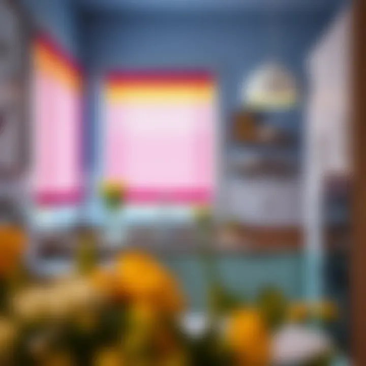 Brightly colored Venetian blinds in a cheerful kitchen