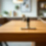 Close-up view of adjustable table top hardware showcasing its unique features