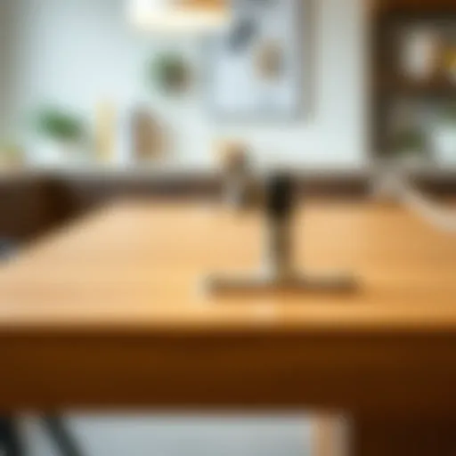 Close-up view of adjustable table top hardware showcasing its unique features