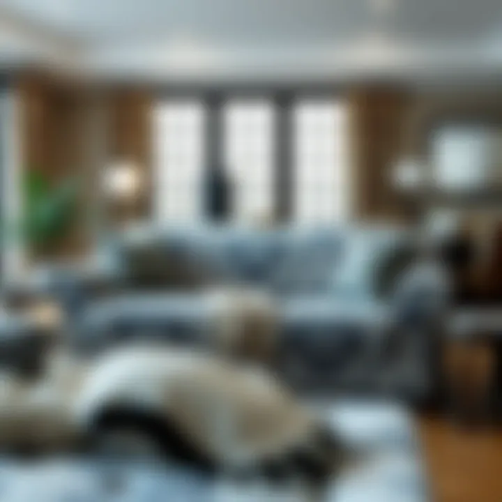 Elegant patterned sofa chair cover in a modern living room setting