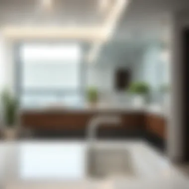 Installation of quartz countertops in a modern bathroom