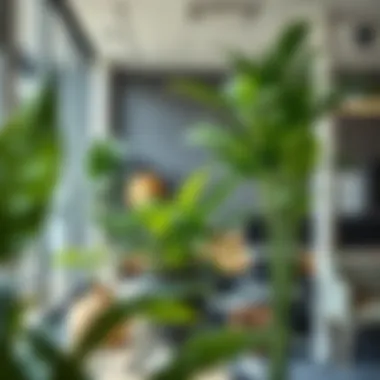 Stylish artificial foliage enhancing the aesthetic of an interior office