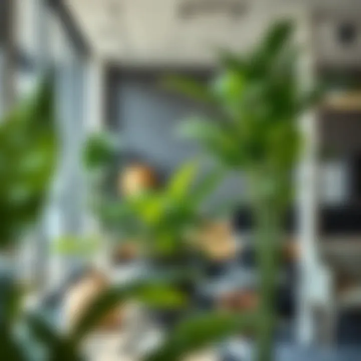 Stylish artificial foliage enhancing the aesthetic of an interior office