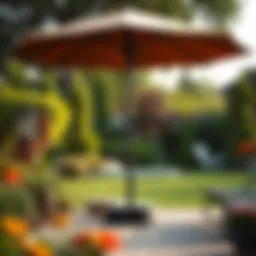 Sturdy outdoor umbrella base in a garden setting