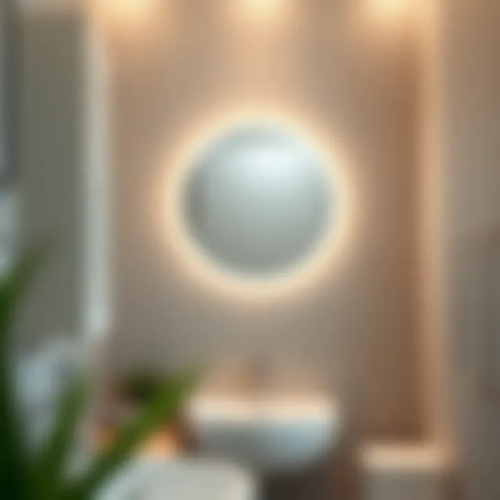 Bathroom featuring a stylish round medicine cabinet