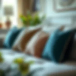 A stylish arrangement of throw pillows on a modern couch