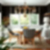 Stylish black and white checked chair pads enhancing a cozy dining area