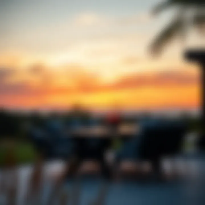 Dramatic Outdoor Dining at Sunset Black outdoor dining set against a sunset backdrop