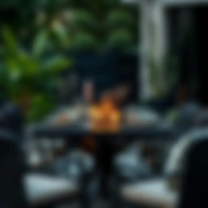 Chic Table Decor on Black Dining Set Close-up of a black outdoor dining table with decorative elements