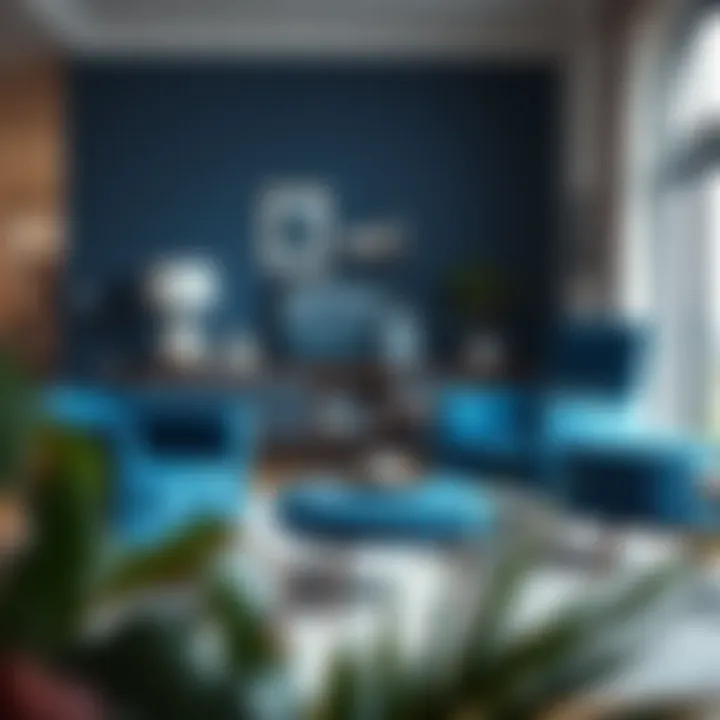 Elegant blue accent chair with ottoman in a modern living room setting