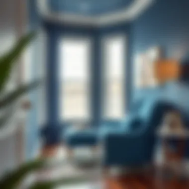 Blue accent chair with ottoman enhancing a cozy reading nook