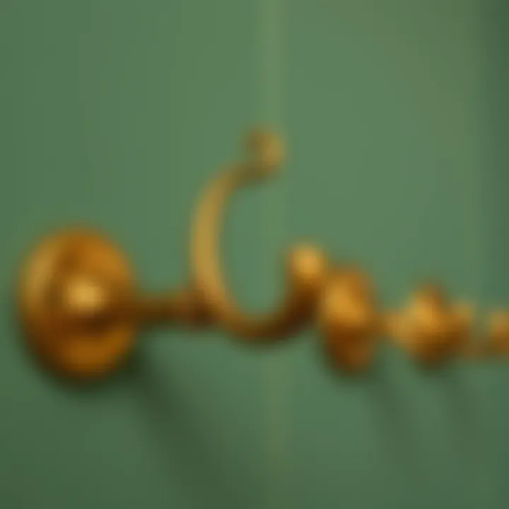 Close-up of brass hook showcasing its finish and craftsmanship.