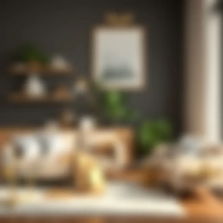 Brass hooks used to hang decorative items in a modern living space.