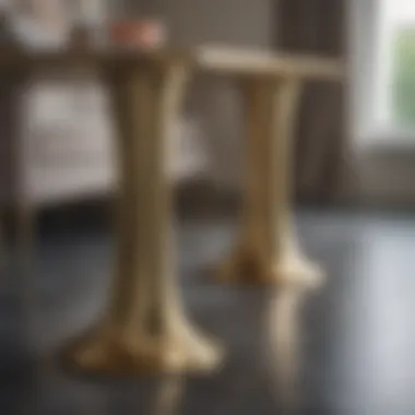 Close-up of polished brass table legs showcasing their shine