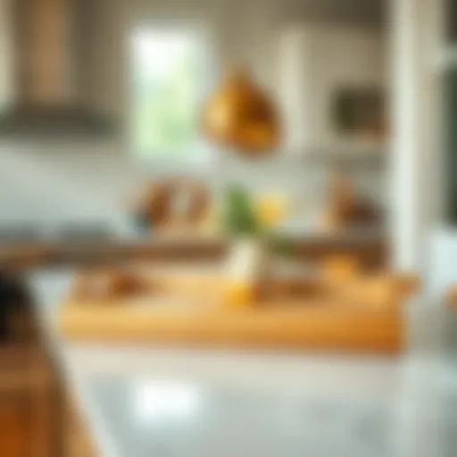 Elegant wooden tray with handles in a modern kitchen setting