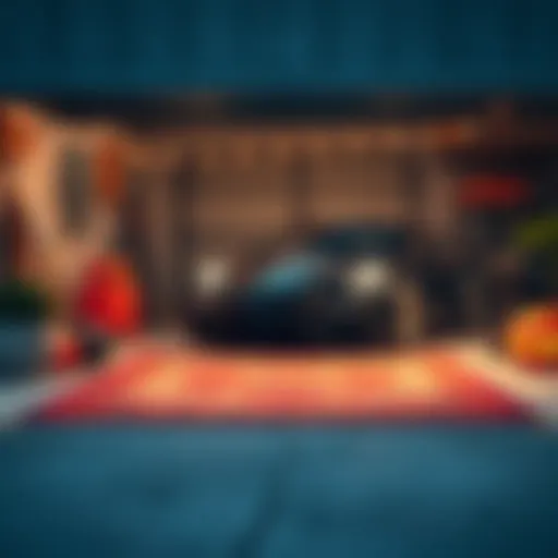 Stylish outdoor rug enhancing garage aesthetics