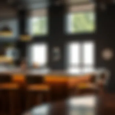 Stylish Countertop Seating Comfortable bar stools with backs arranged around a stylish countertop