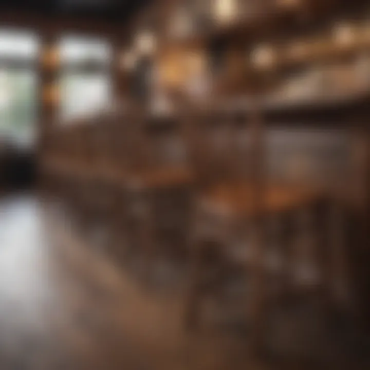 Wooden pub chairs arranged in a cozy pub environment, enhancing the ambiance.