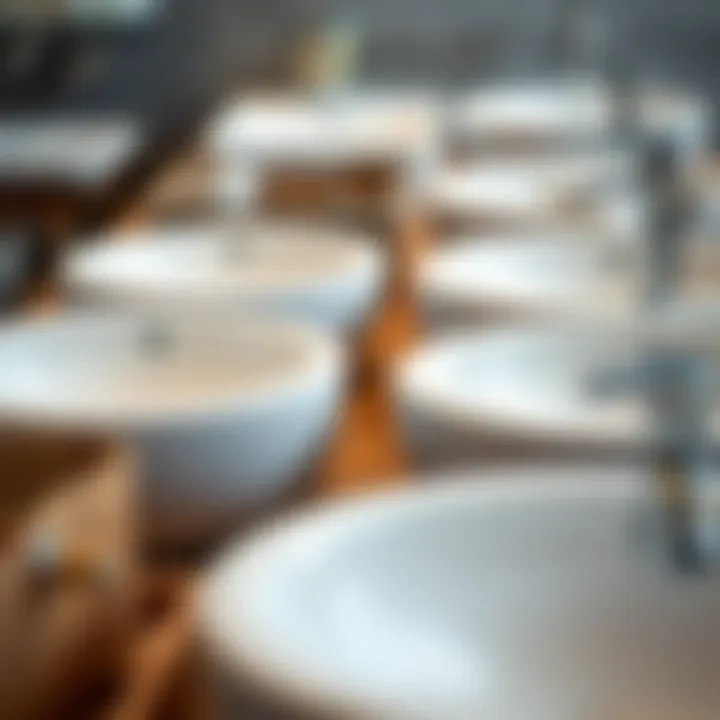 Close-up of various sink materials suitable for bathroom vanities.