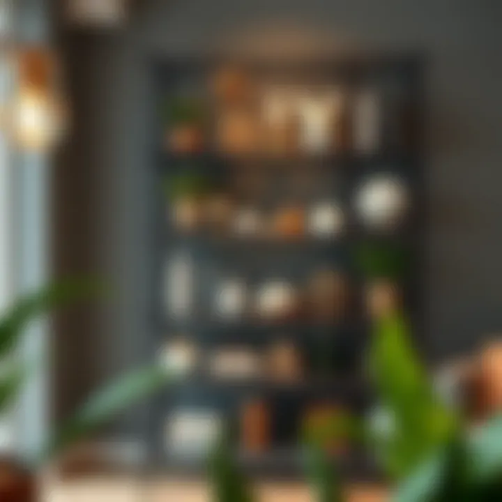 Elegant wire shelving with decorative items