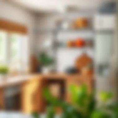 Organized kitchen using wire shelving for storage