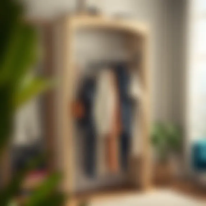 Stylish Organization with Garment Rack An elegant garment rack adorned with various clothing items, showcasing stylish organization.