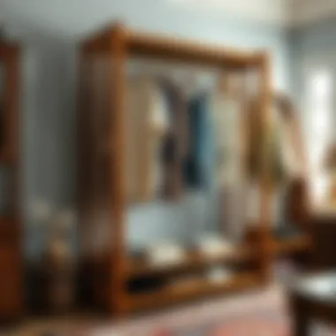 Vintage Style Wooden Garment Rack A vintage garment rack made of wood, highlighting rustic charm.