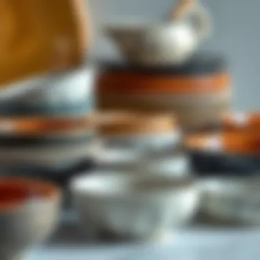 Close-up view of various materials used in small dish sets.