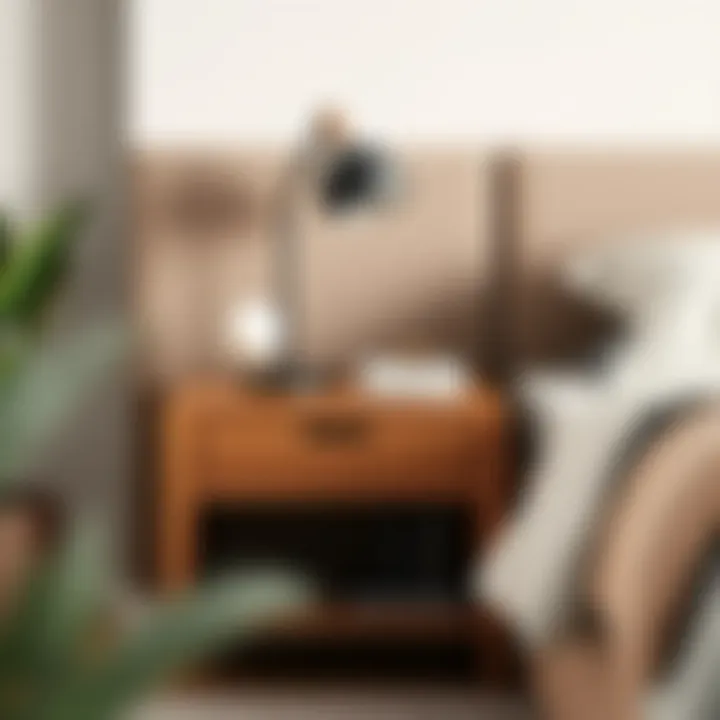 Close-up of a stylish nightstand showcasing unique design elements