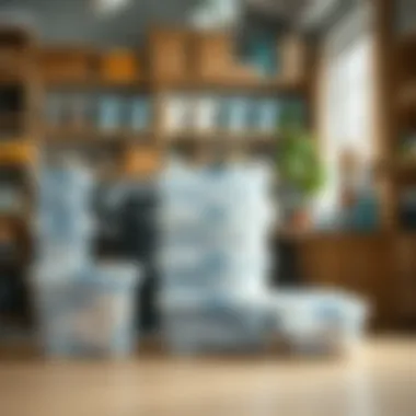 Durable small plastic storage boxes with hinged lids displayed in a craft room