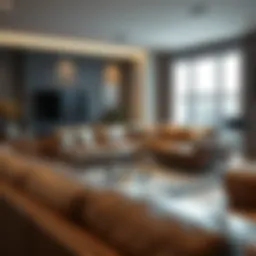 Stylish genuine leather sectional with chaise in modern living room