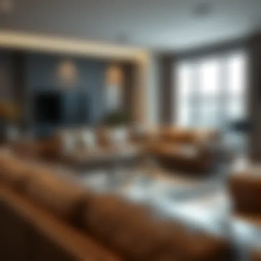 Stylish genuine leather sectional with chaise in modern living room