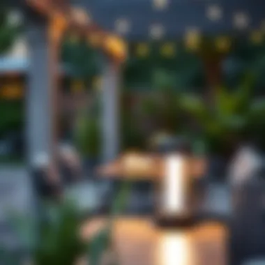 Portable cordless lamp on a stylish outdoor patio