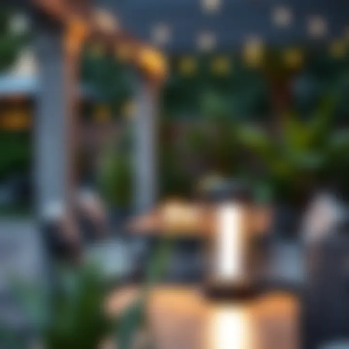 Portable cordless lamp on a stylish outdoor patio