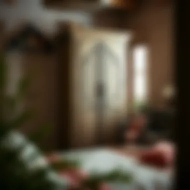 Rustic corner armoire beautifully integrated into a vintage bedroom decor