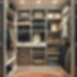 A well-organized storage closet showcasing efficient space utilization with shelves and bins.