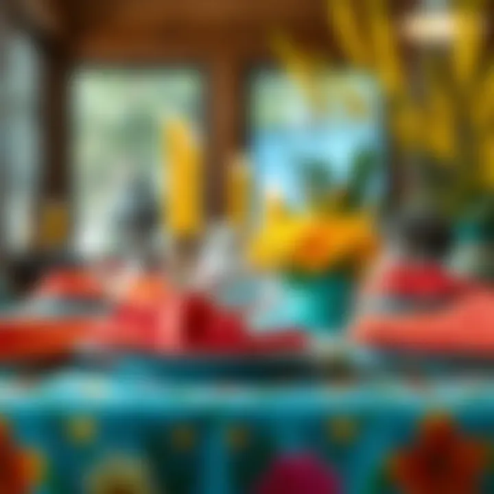 Vibrant Table Linens and Centerpieces Close-up of colorful table linens and centerpieces
