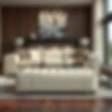 Elegant cream leather ottoman in modern living room