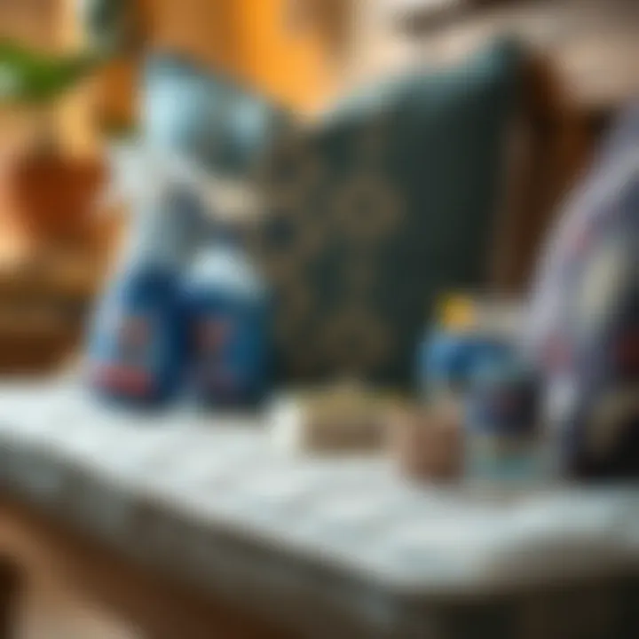 Close-up of cushion maintenance tips and care products