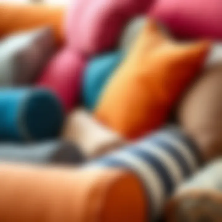 A vibrant display of various cylindrical pillow materials