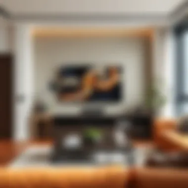 Stylish living room featuring a dark wood TV stand.