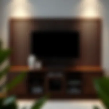 Spacious dark wood TV stand with ample storage options.