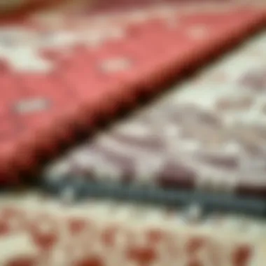 Close-up of various area rugs highlighting textures and patterns.