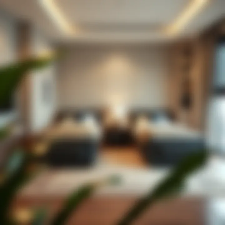 Versatile interior decor incorporating double twin beds with corner unit