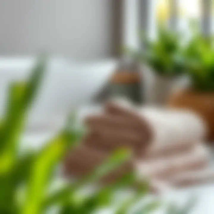 Eco-friendly bath towels in a serene environment, emphasizing sustainable living.