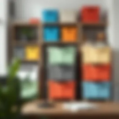 Color-coded storage boxes for easy access