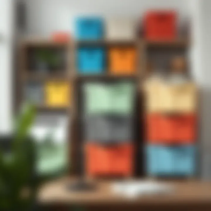 Color-coded storage boxes for easy access