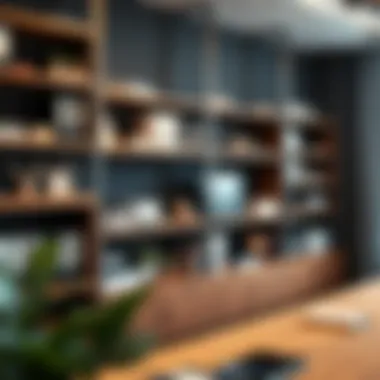 Stylish shelving units displaying office supplies