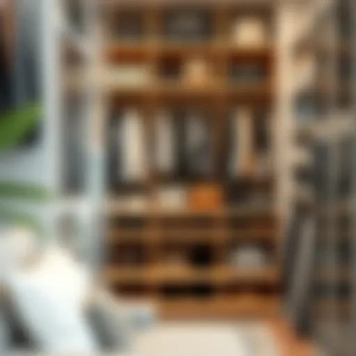 Neatly arranged closet shelves showcasing organized clothing and accessories