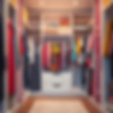 Color-coded clothing sections in a closet for easy access